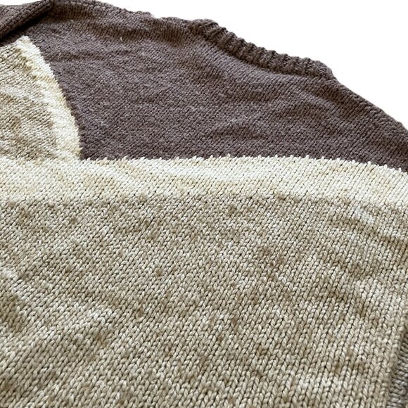Hand Knit Colorblock Pullover Sweater Oversized Brown/Beige Women's Large - Picture 5 of 5